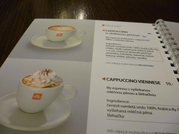 Nápojový lístek Illy v Cafe Infinity - Sun Solar